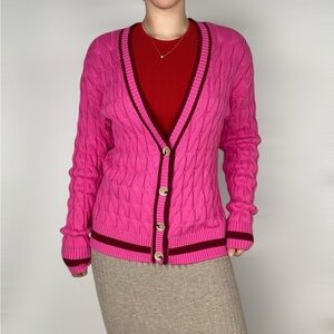 GOOD AMERICAN Collegiate Cotton Blend Knit Cardigan Button Down in Sorority